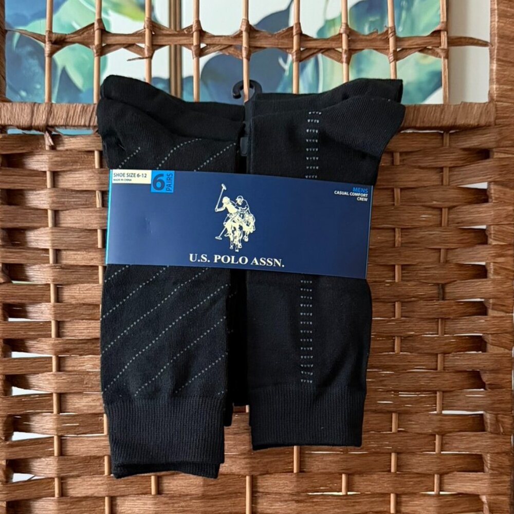 U.S. Polo Assn. Mens Casual Comfort Crew Socks 6-Pack - Size 6-12 - NWT